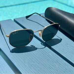 Ray-Ban Polarized Gold Hexagonal Flat Lenses Sunglasses